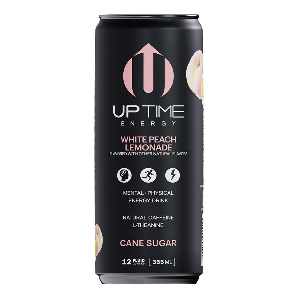 UPTIME Cane Sugar Energy Drink - White Peach Lemonade, 12 oz
