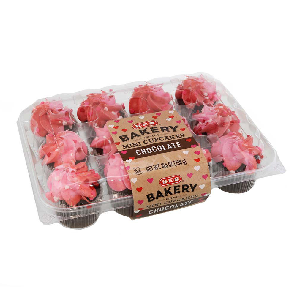 H-E-B Bakery Valentine's Day Mini Cupcakes - Chocolate, 12 ct