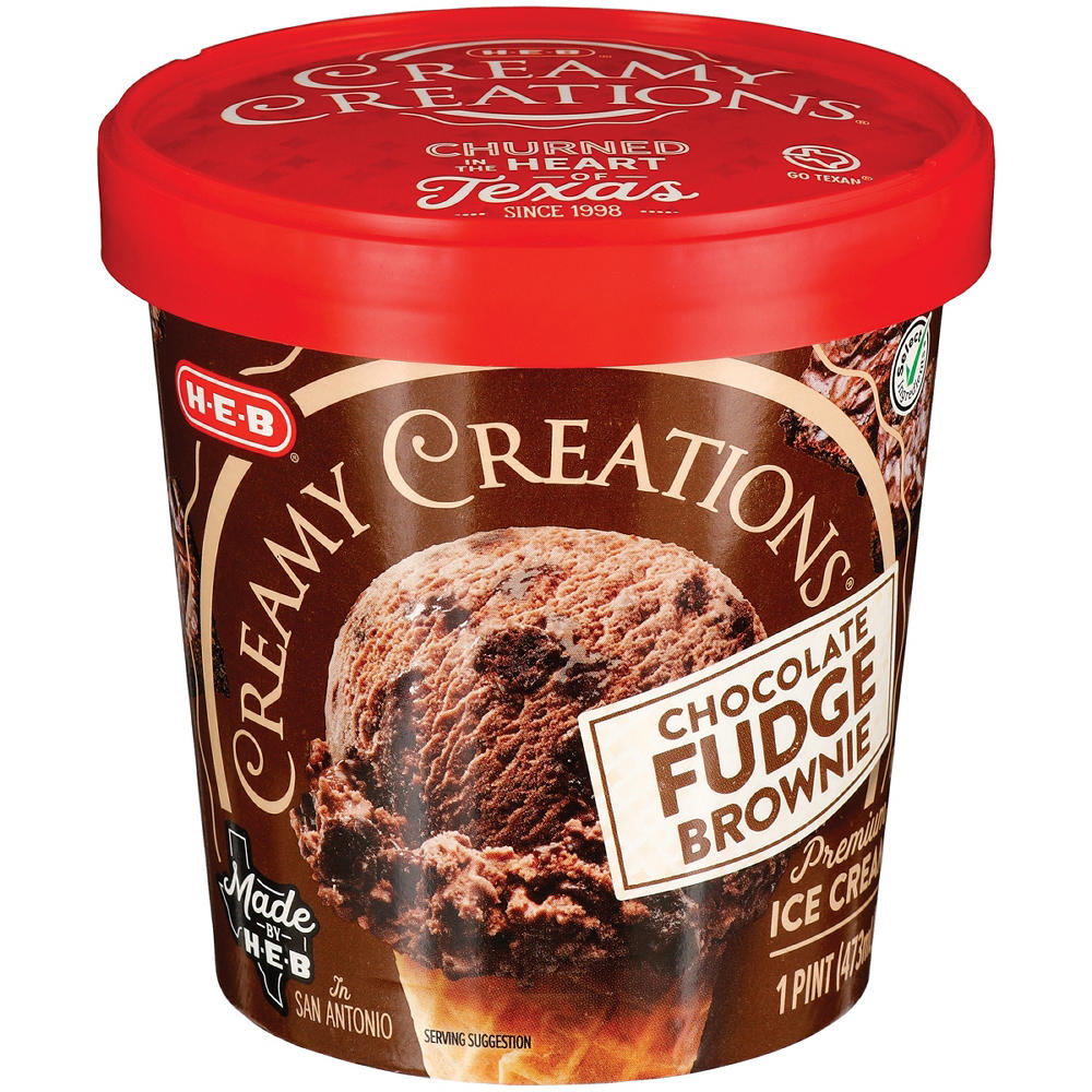 H-E-B Creamy Creations Chocolate Fudge Brownie Ice Cream, 1 pt