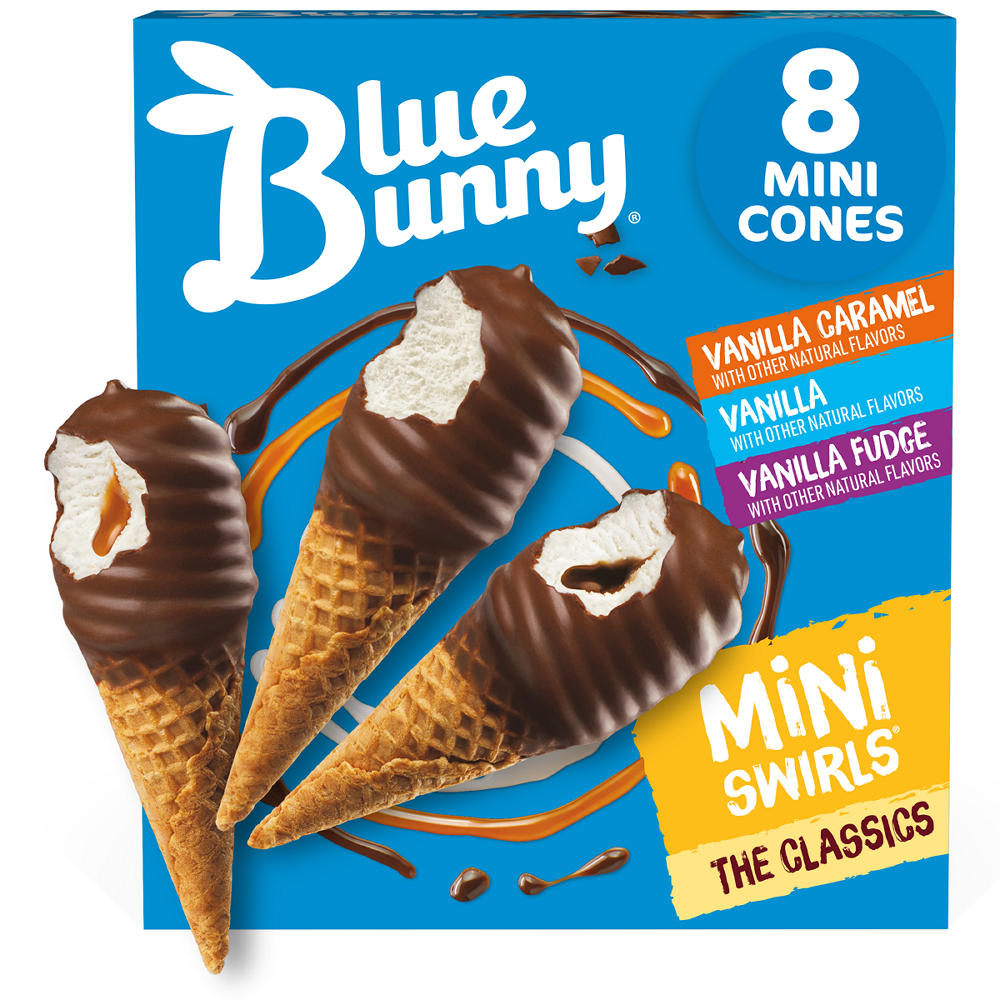 Blue Bunny Mini Swirls Ice Cream Cones Variety Pack - The Classics, 8 ct