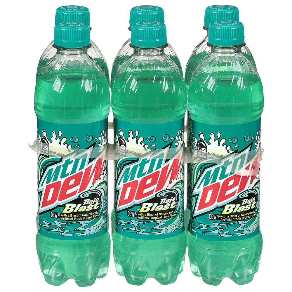 Mountain Dew Baja Blast Tropical Lime Soda Soft Drink 6 pk Bottles, 16.9 oz