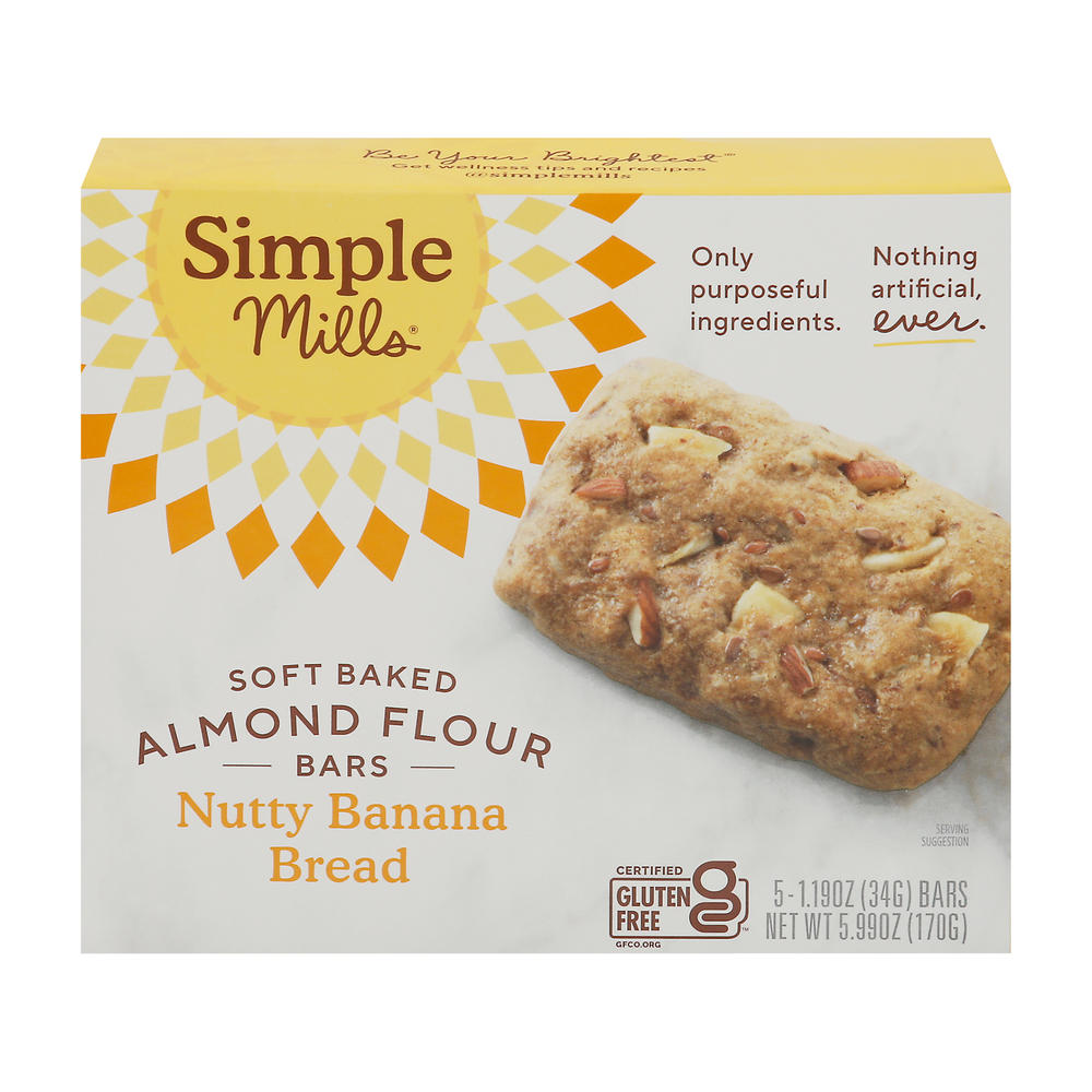 Simple Mills Soft Baked Almond Flour Bars - Nutty Banana Bread, 5 ct