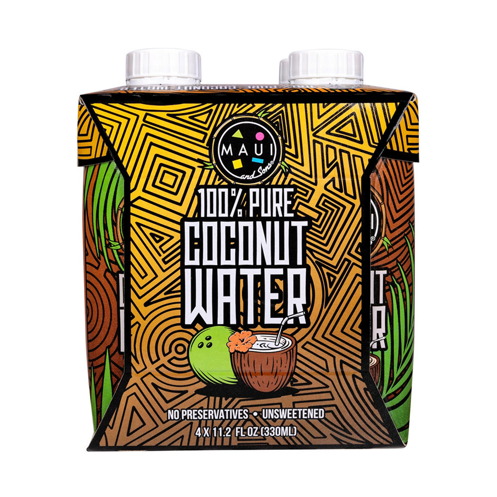 Maui & Sons 100% Pure Unsweetened Coconut Water 4 pk Bottles, 11.2 oz