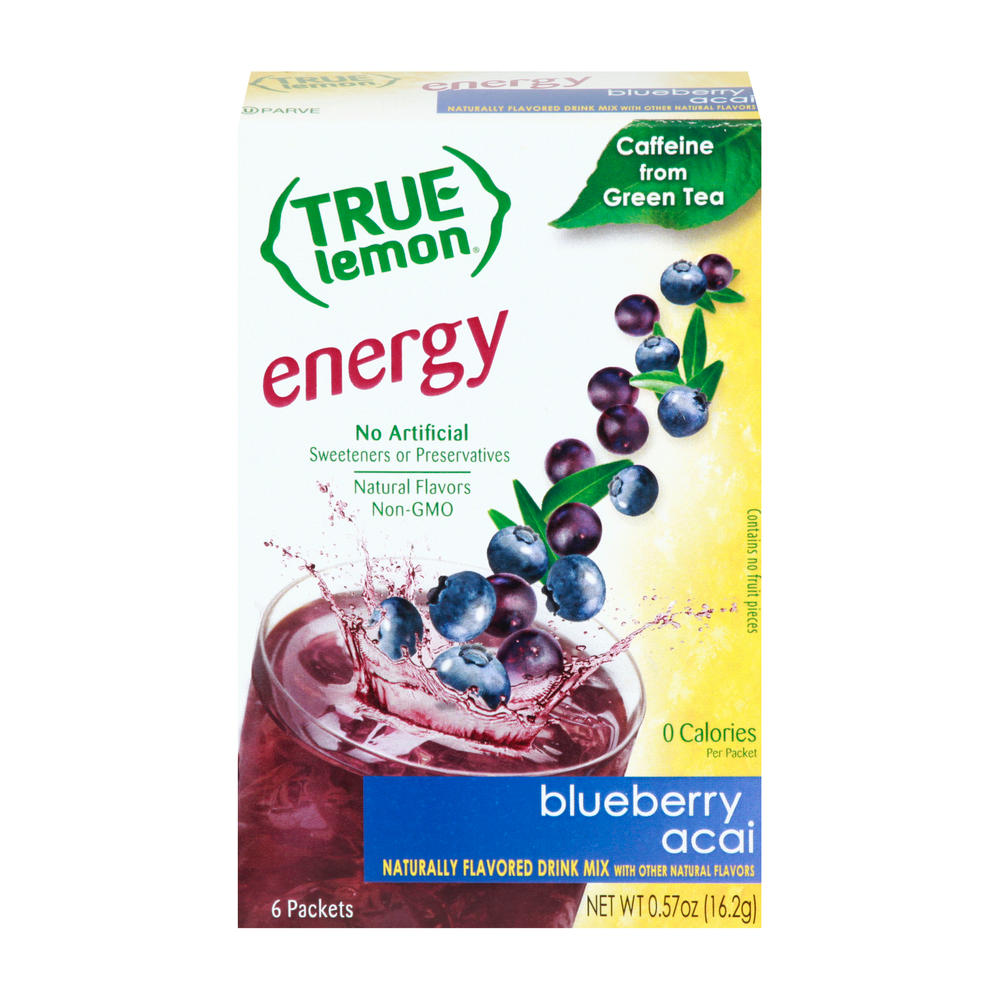 True Lemon Energy Drink Mix Packets - Blueberry Acai, 6 ct
