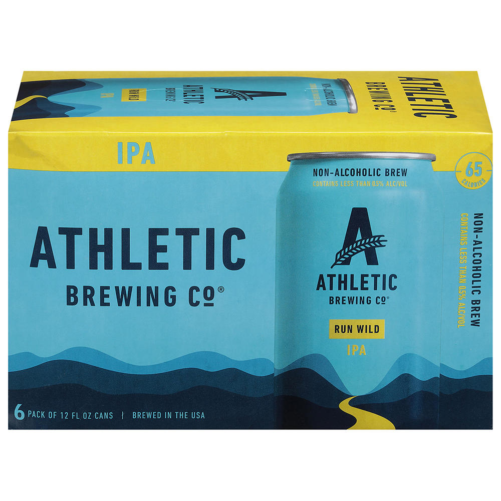 Athletic Brewing Co. Non Alcoholic Run Wild IPA Craft Beer 6 pk Cans, 12 oz