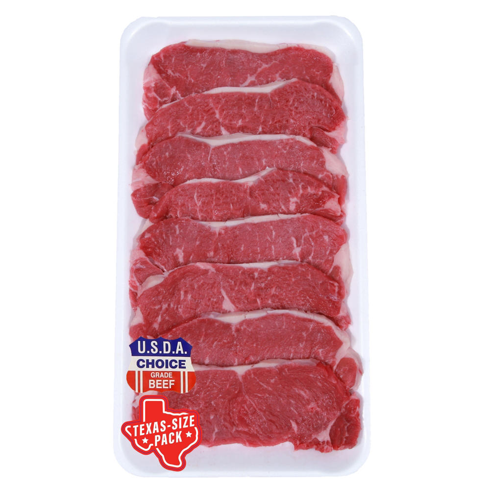 H-E-B Boneless Beef New York Strip Steaks, Thin Cut - USDA Choice - Texas-Size Pack, Avg. 1.94 lbs