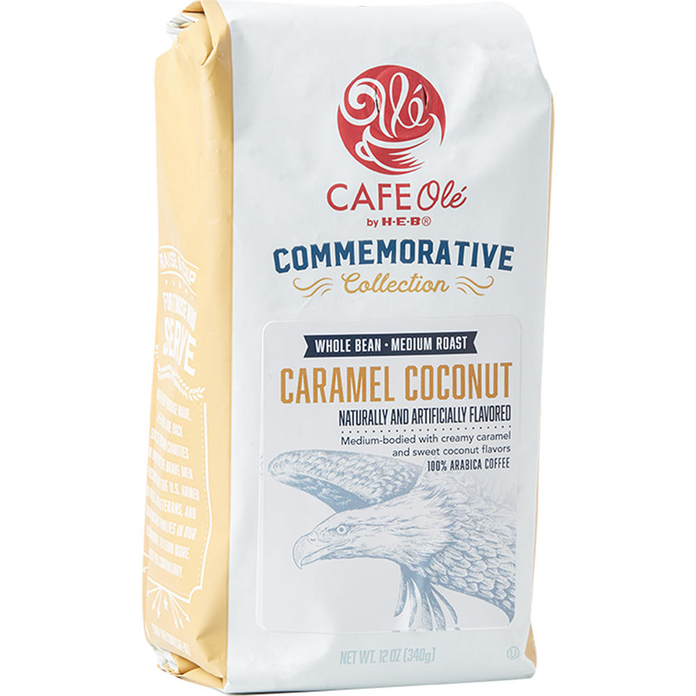 CAFE Olé by H-E-B Commemorative Collection Medium Roast Caramel Coconut Whole Bean Coffee, 12 oz