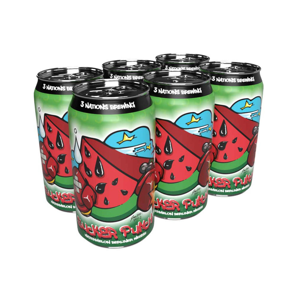 3 Nations Brewing Sucker Punch 6 Watermelon Wiesse Craft Beer 6 pk Cans, 12 oz