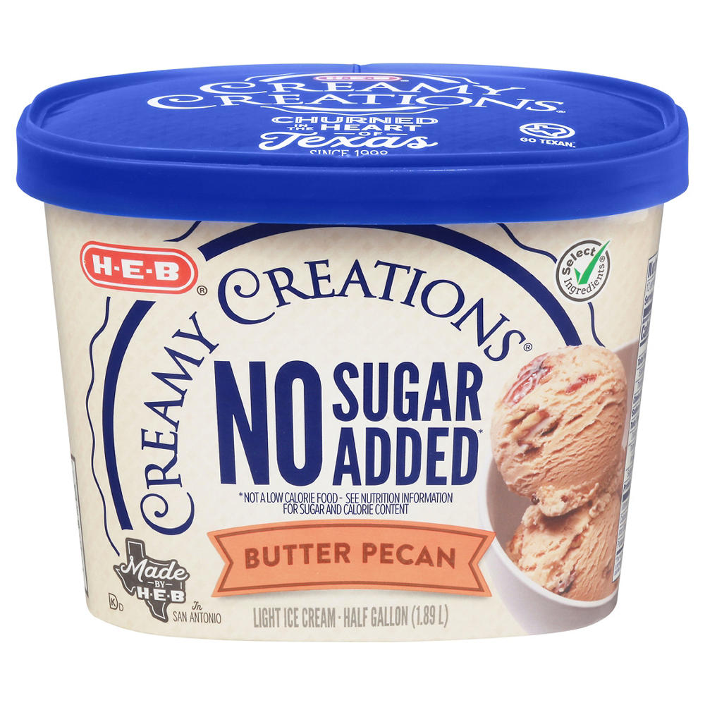 H-E-B Creamy Creations No Sugar Added Butter Pecan Light Ice Cream, 1/2 gal