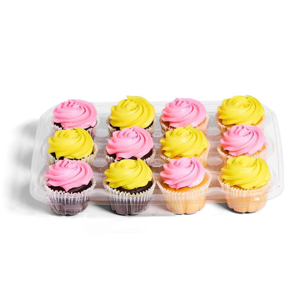 H-E-B 6 White 6 Chocolate Cupcakes with Elite - Pastel Pink & Yellow, 12 ct