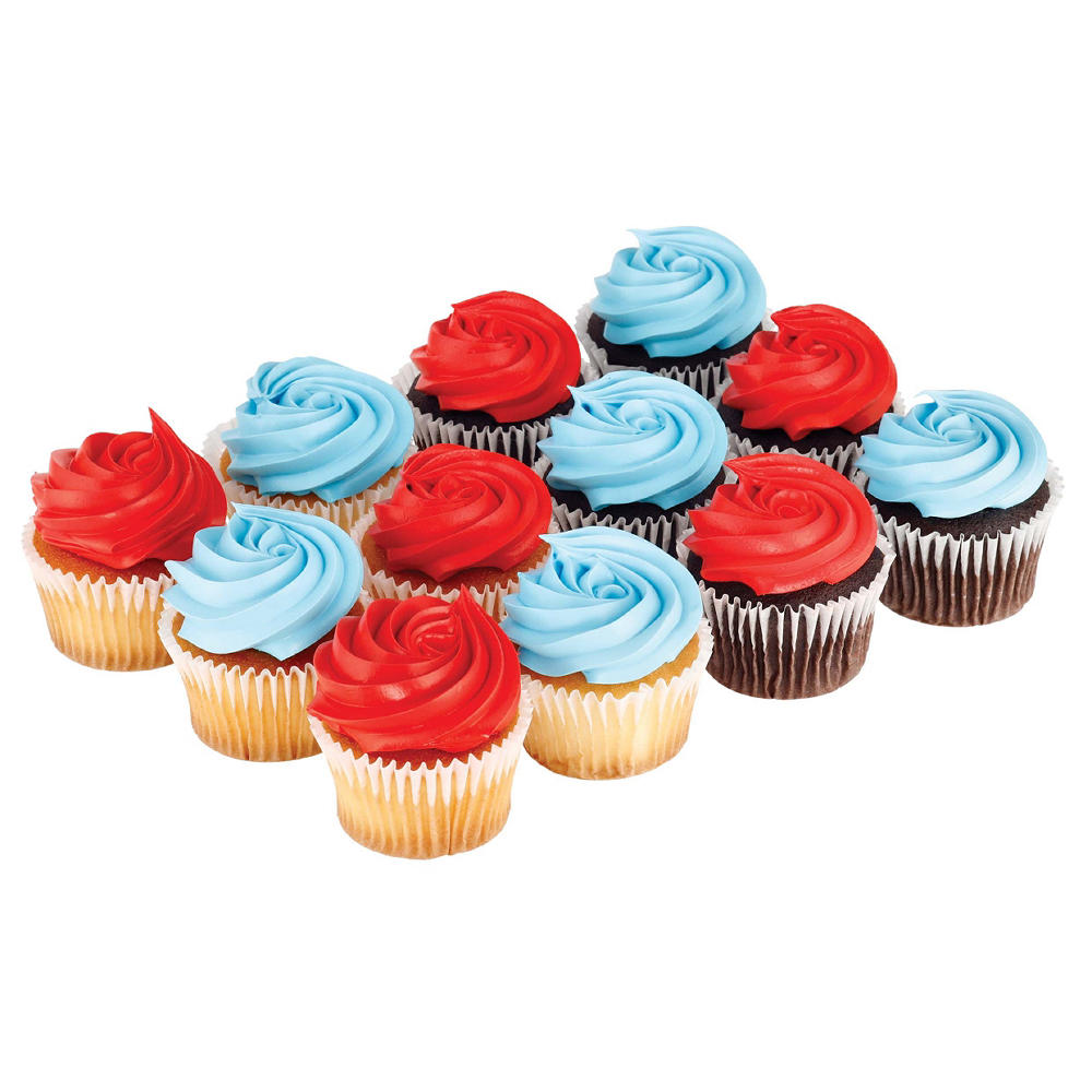 H-E-B 6 White 6 Chocolate Cupcakes with Elite - Red & Blue, 12 ct