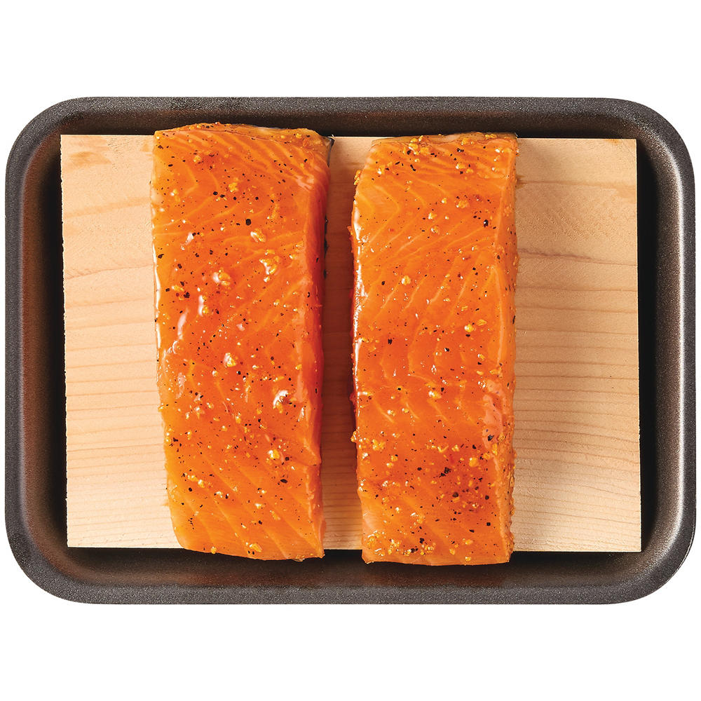 H-E-B Fish Market Fish Market Fresh Marinated Atlantic Salmon on Cedar Plank - Orange Sauce, Avg. 0.78 lb