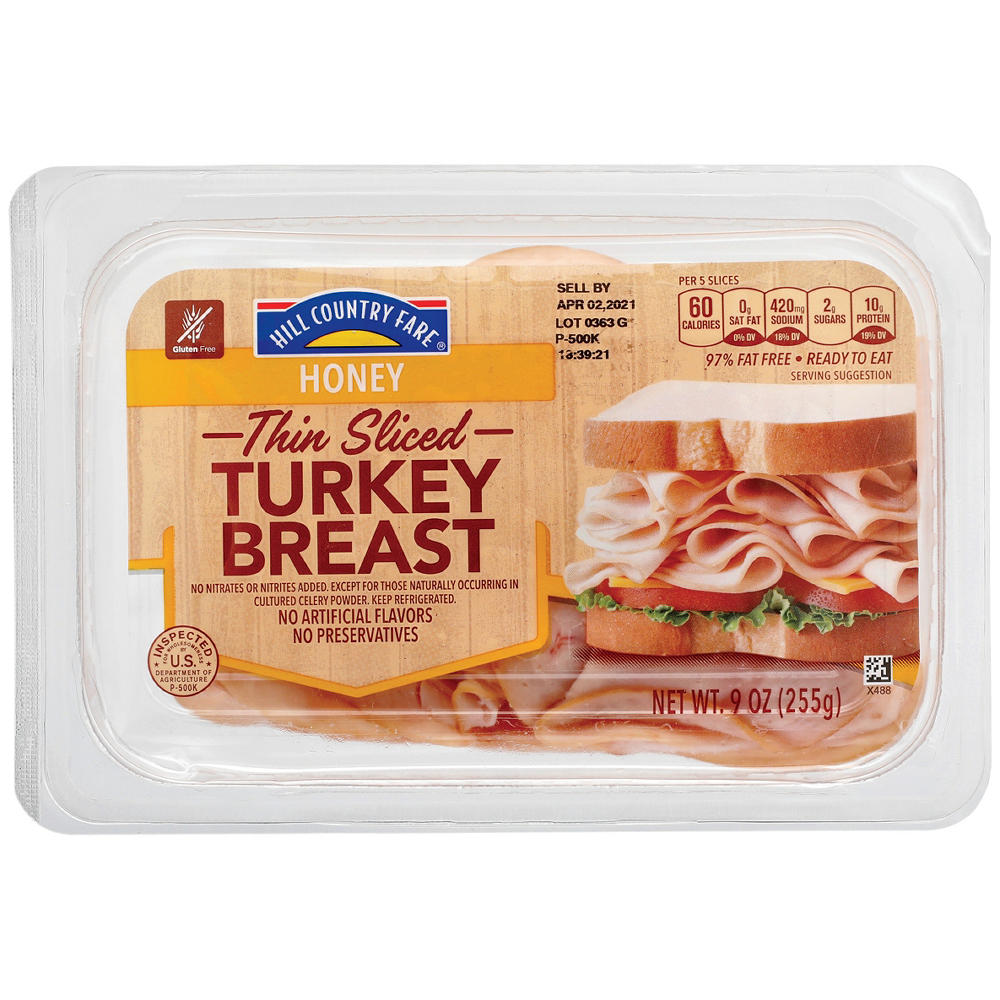 Hill Country Fare Thin-Sliced Honey Turkey Breast Lunch Meat, 9 oz