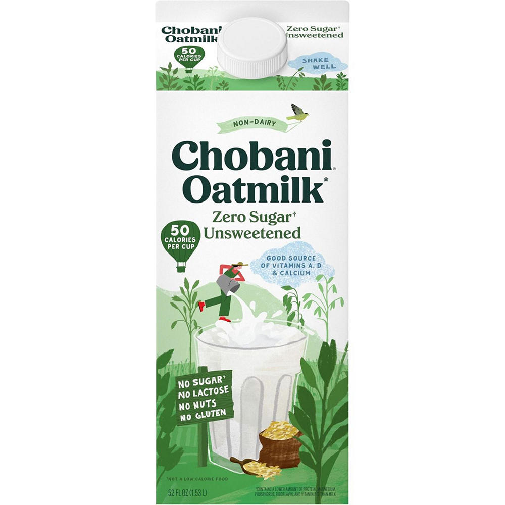 Chobani Zero Sugar Unsweetened Oat Milk, 52 oz