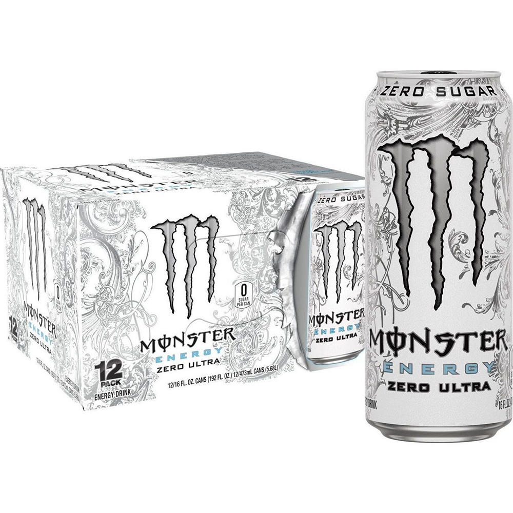 Monster Energy Zero Ultra Sugar Free Energy Drink 12 pk Cans, 16 oz