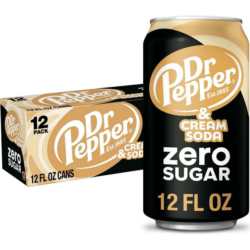 Dr Pepper & Cream Zero Sugar Soda 12 pk Cans, 12 oz