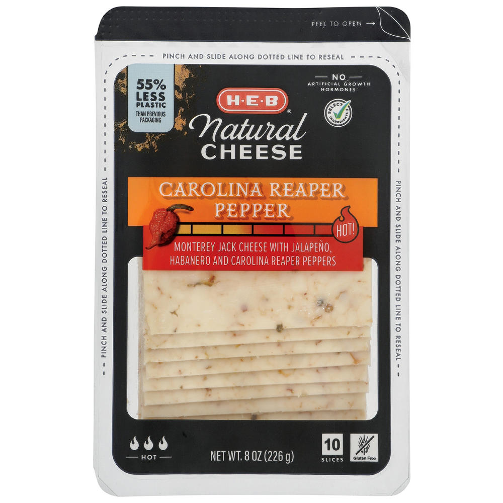 H-E-B Carolina Reaper Pepper Monterey Jack Sliced Cheese, 10 ct