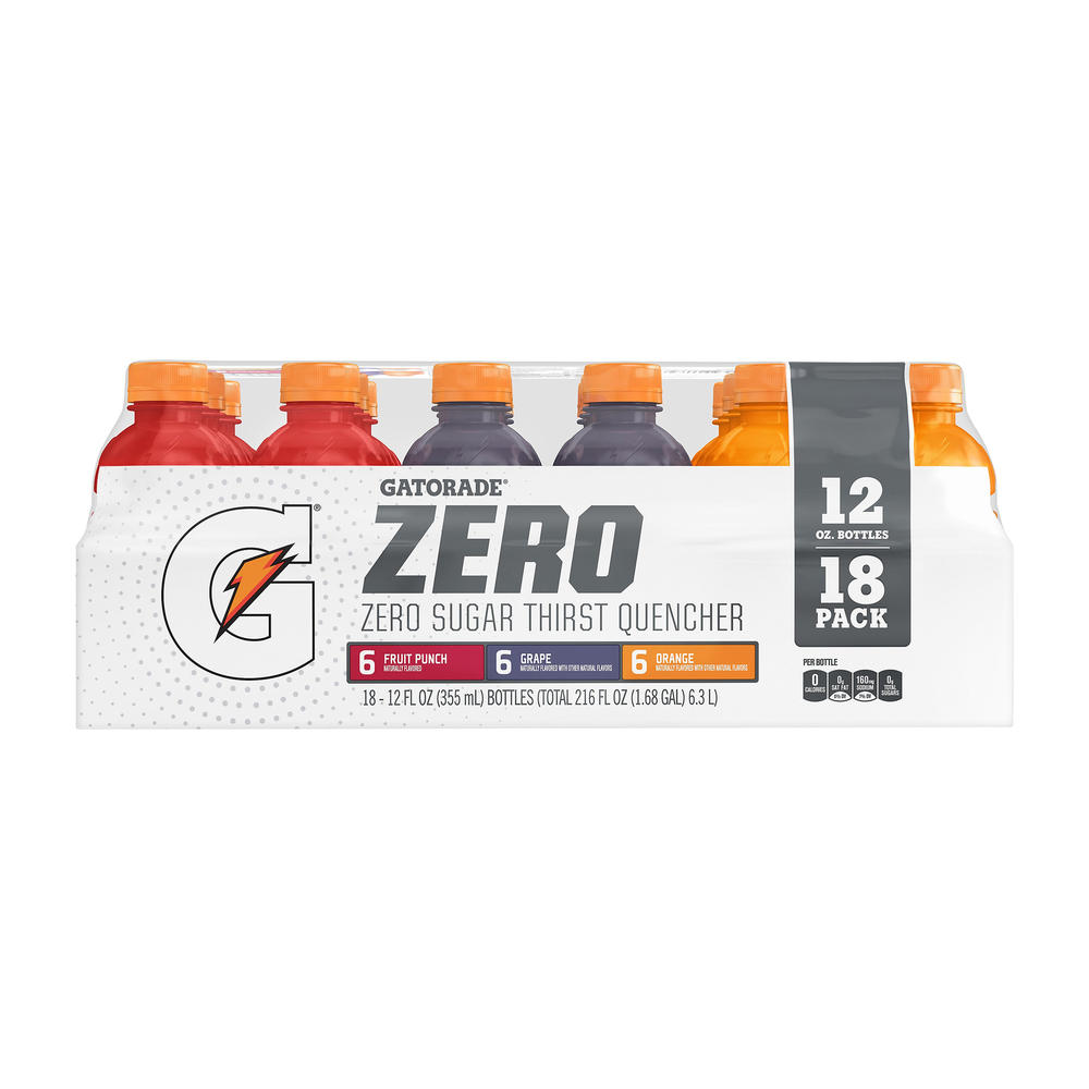 Gatorade Zero Sugar Thirst Quencher Electrolyte Sports Drink Variety Pack 18 pk Bottles, 12 oz