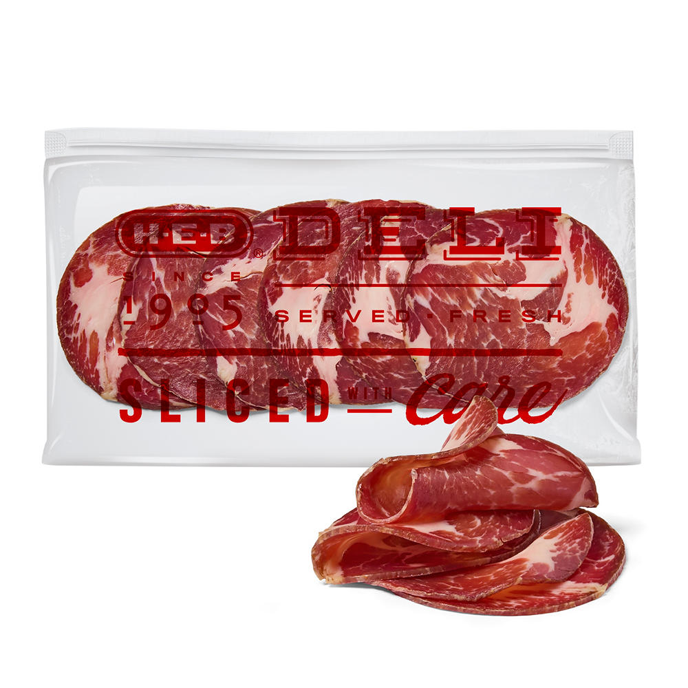 H-E-B Deli Uncured Sweet Capocollo, Sandwich Sliced, Avg. 0.5 lb