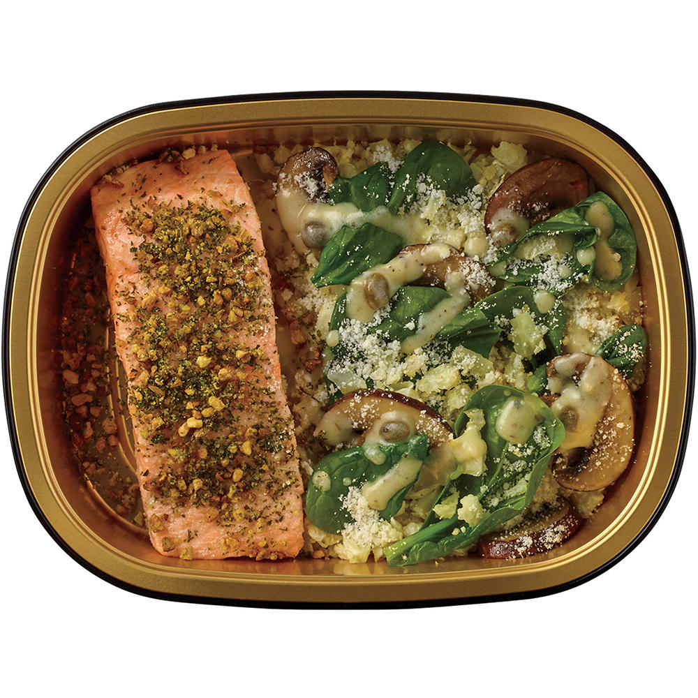 Meal Simple by H-E-B Salmon, Lemon Caper Riced Cauliflower, Mushrooms & Spinach, 10 oz
