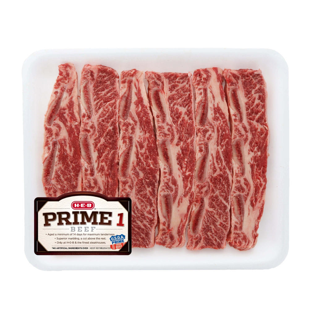 H-E-B Prime 1 Beef Cross Cut Dino Ribs Bone-in Thin Value Pack, USDA Prime, Avg. 1.41 lbs