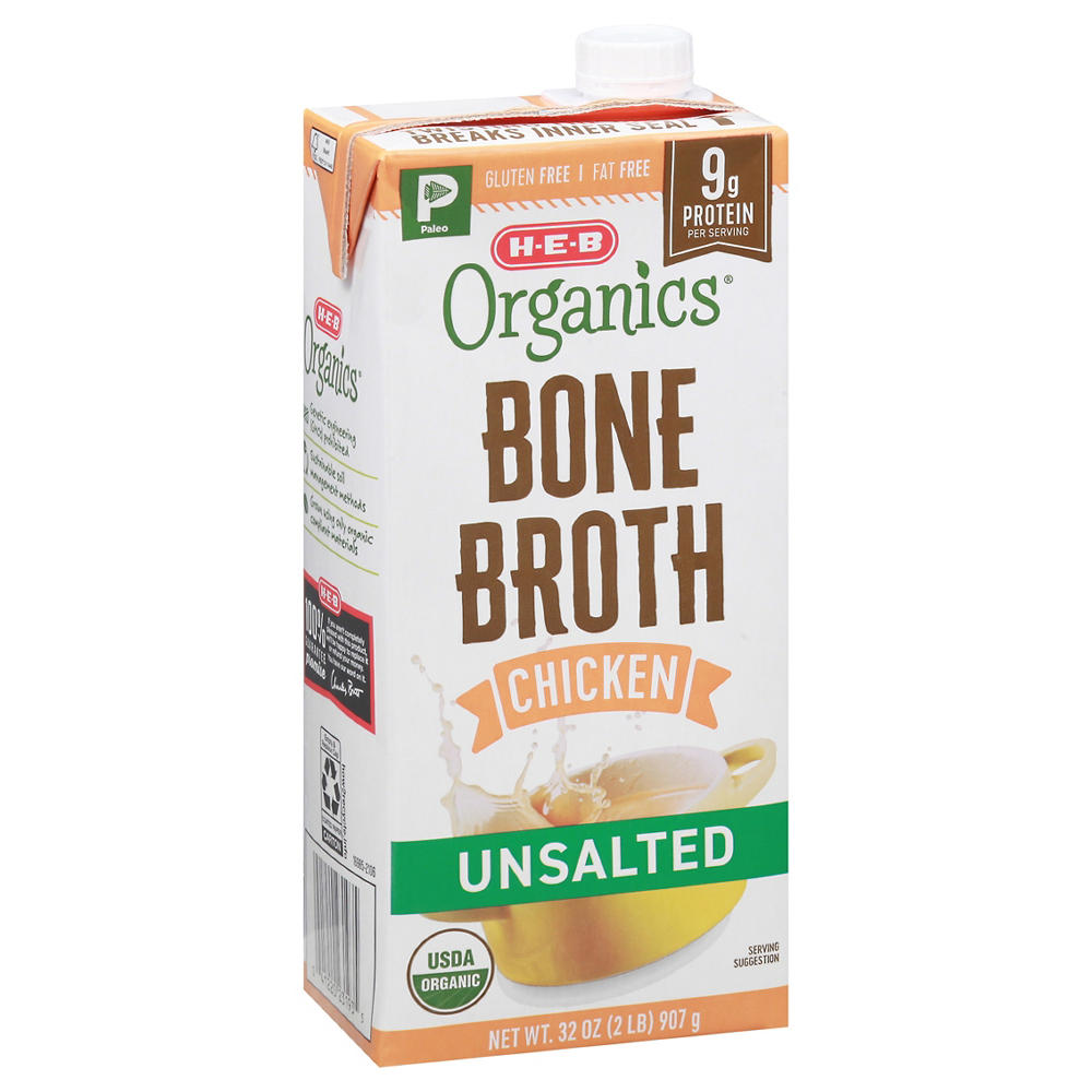 H-E-B Organics Unsalted Chicken Bone Broth, 32 oz
