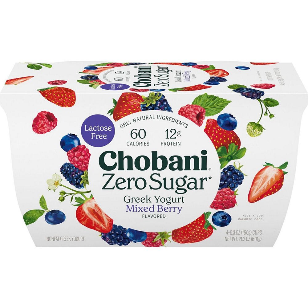 Chobani Zero Sugar Mixed Berry Greek Yogurt, 4 ct