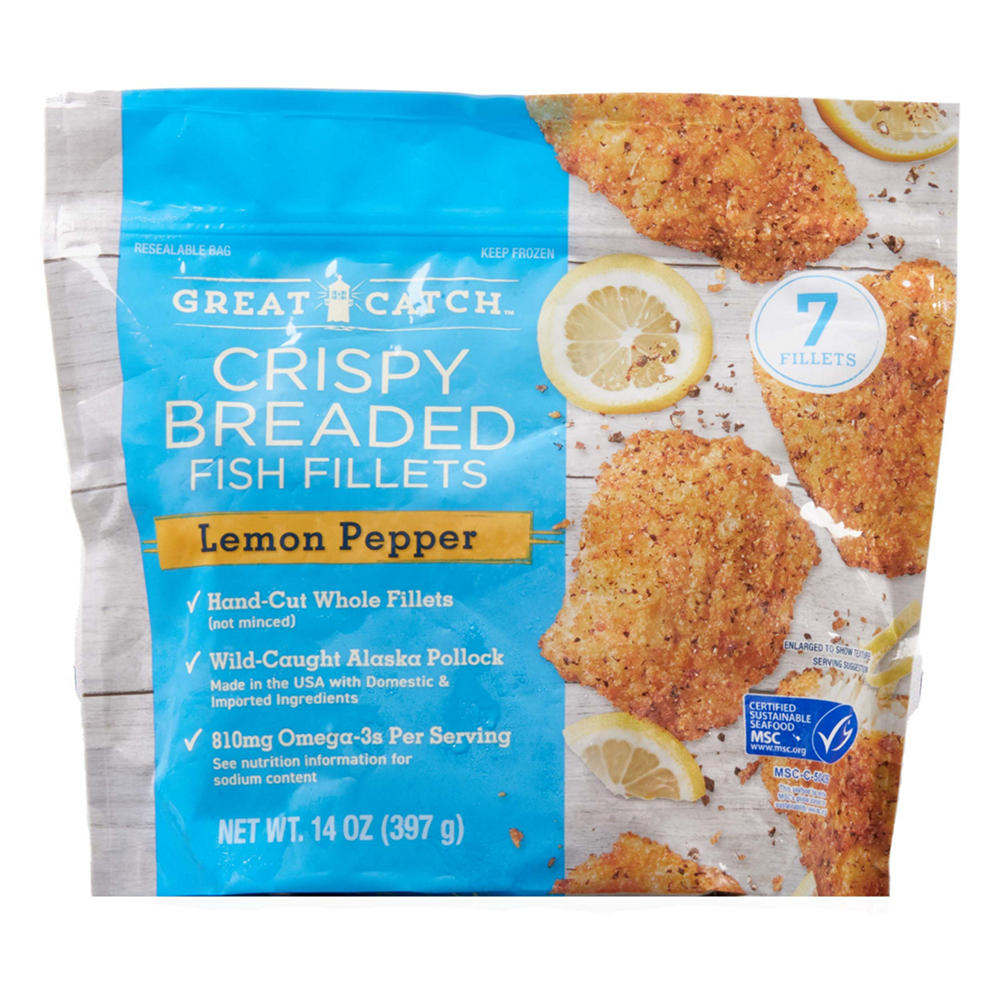 Great Catch Frozen Breaded Alaska Pollock Fish Fillets – Lemon Pepper, 7 ct