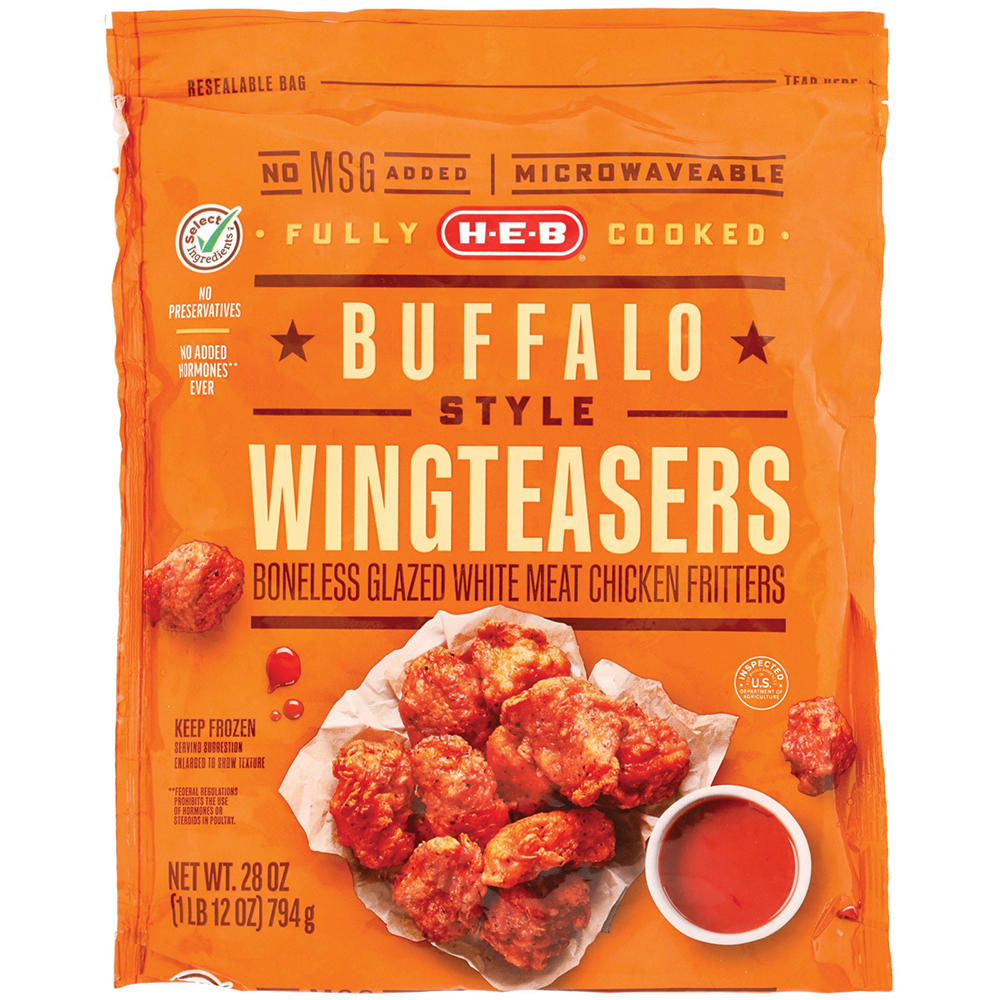 H-E-B Fully Cooked Frozen Boneless Chicken Wingteasers - Buffalo Style, 28 oz