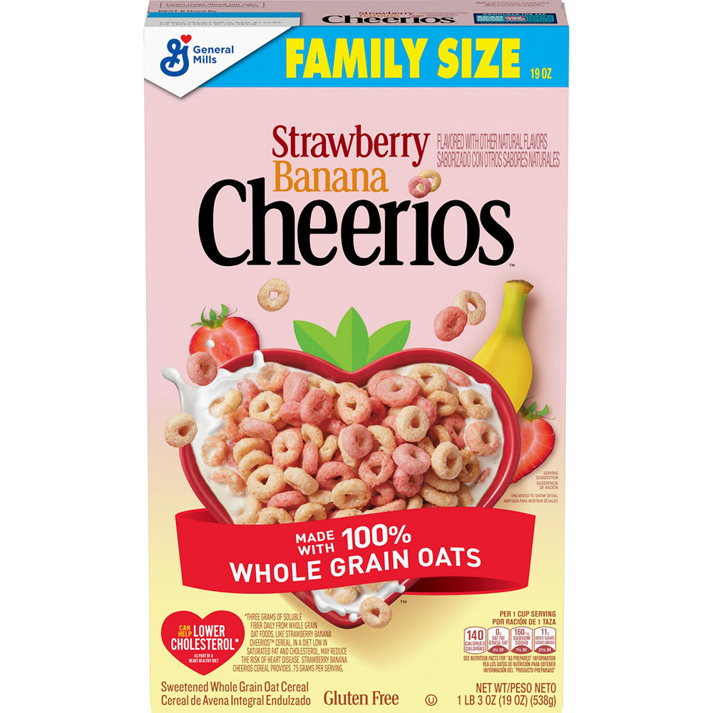 General Mills Strawberry Banana Cheerios Cereal - Family Size, 19 oz