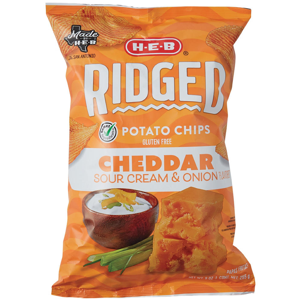 H-E-B Ridged Potato Chips - Cheddar Sour Cream & Onion, 9 oz