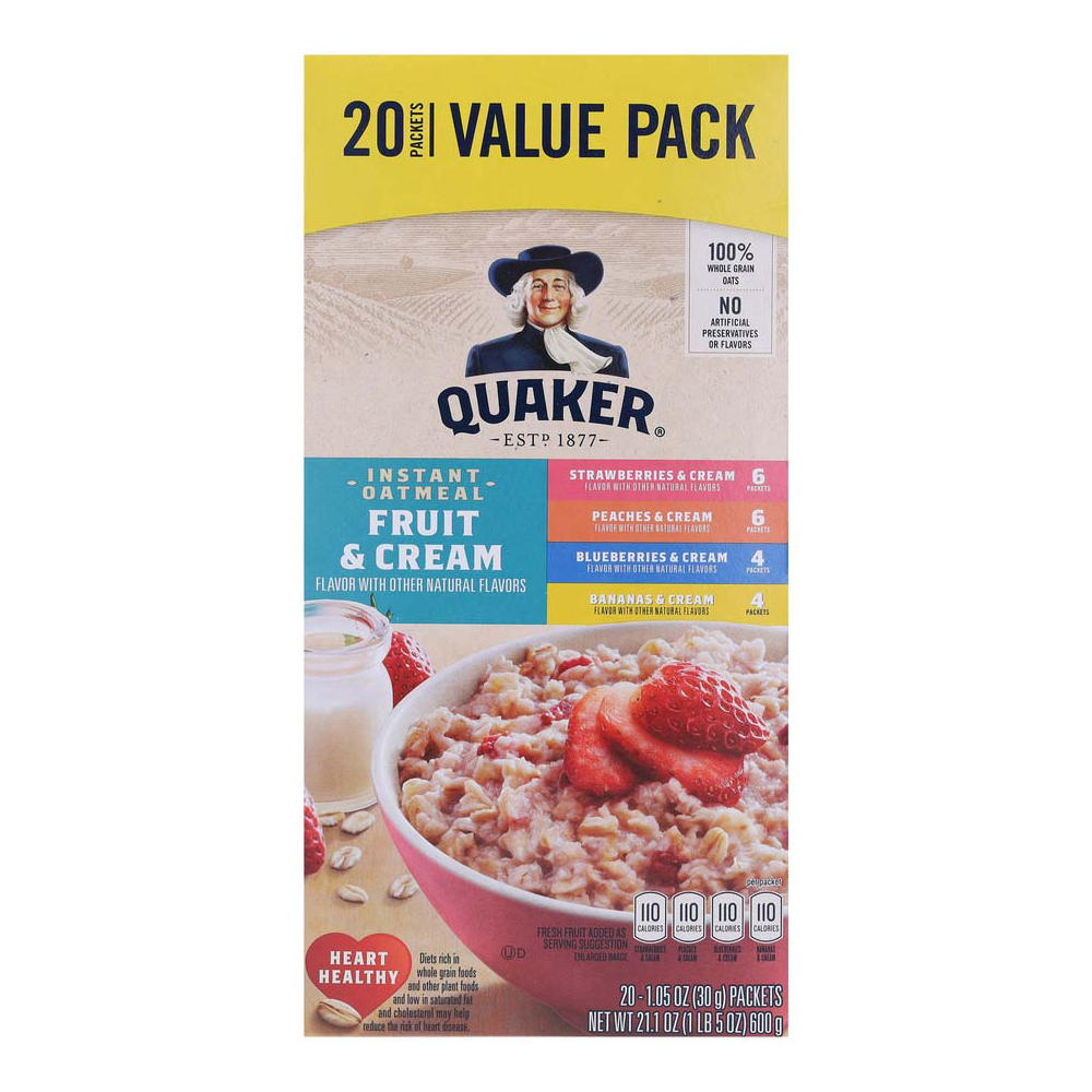 Quaker Instant Oatmeal - Fruit & Cream Variety Pack, 18 ct