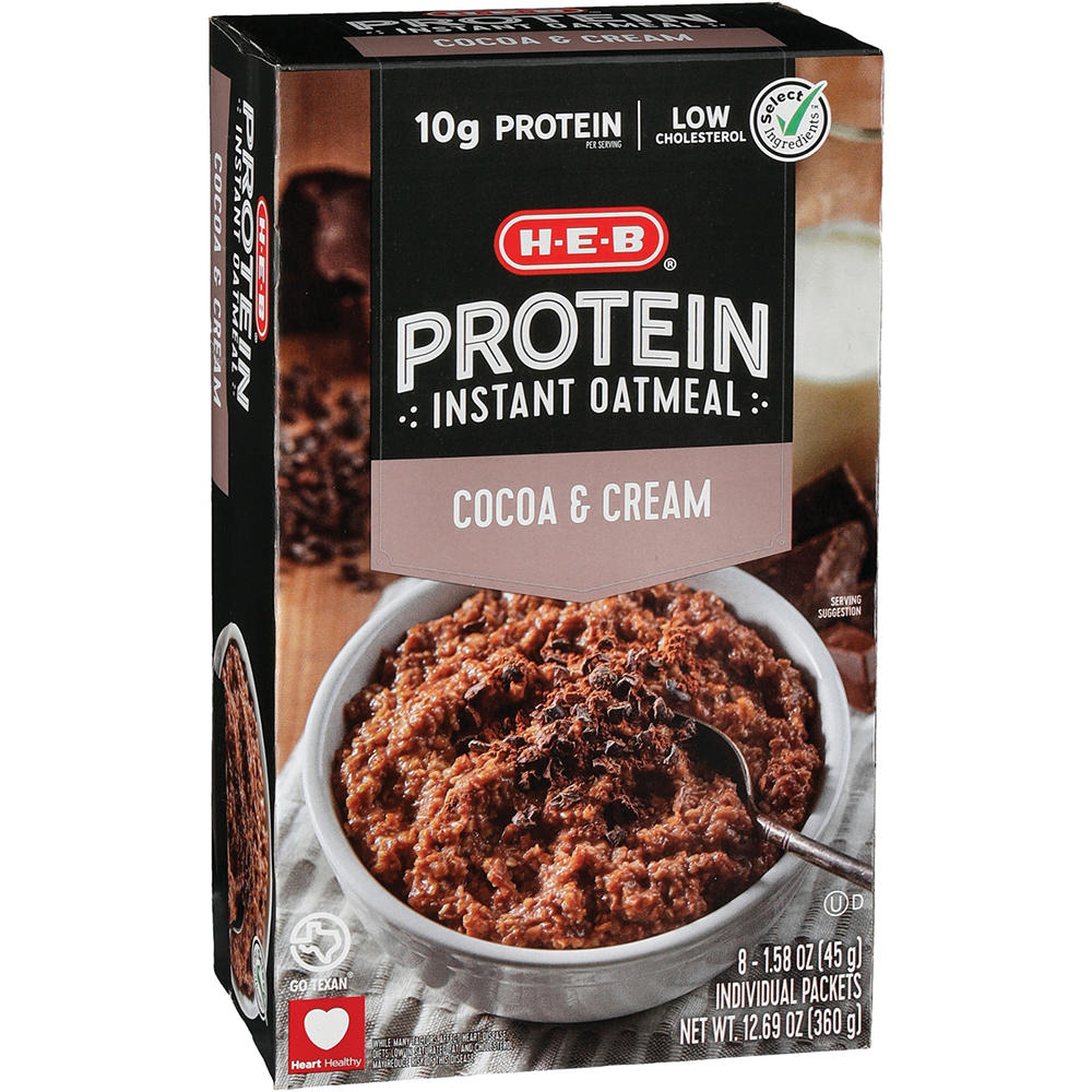 H-E-B 10g Protein Instant Oatmeal - Cocoa & Cream, 8 ct