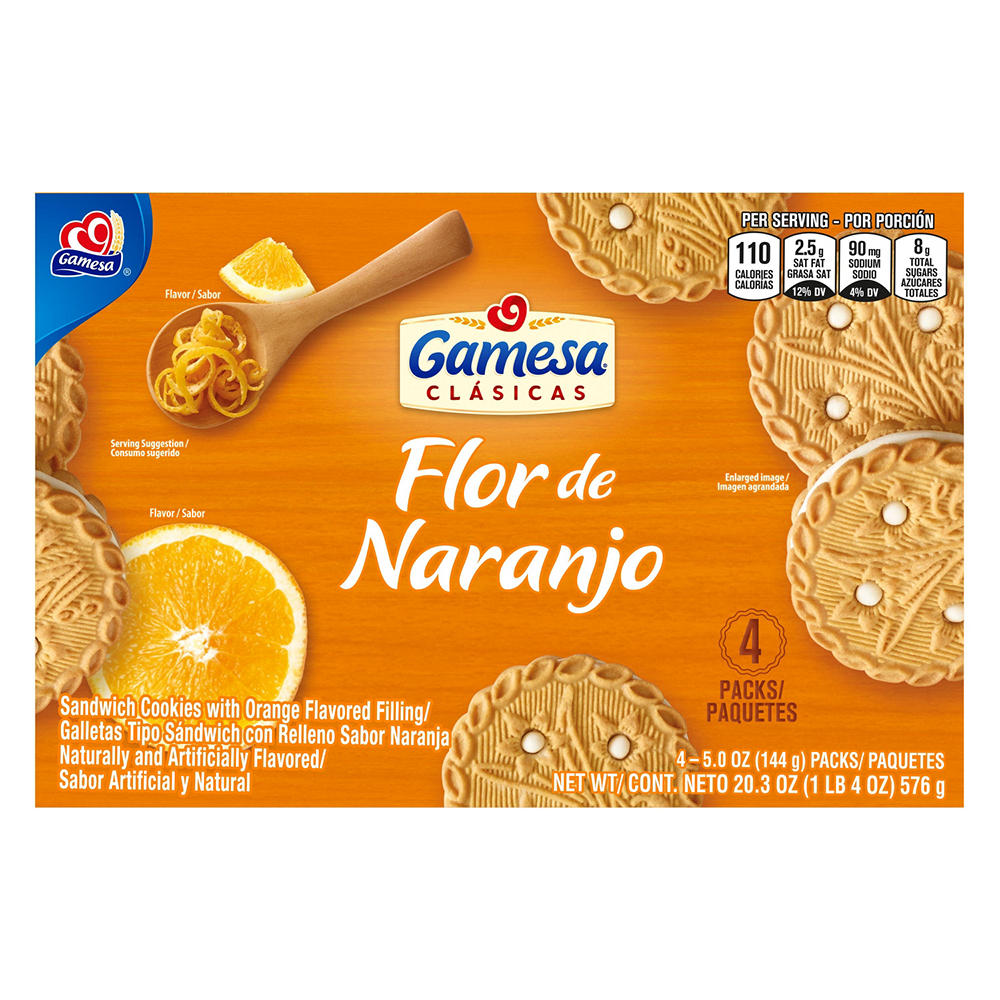 Gamesa Clasicas Flor De Naranjo Orange Sandwich Cookies, 4 ct