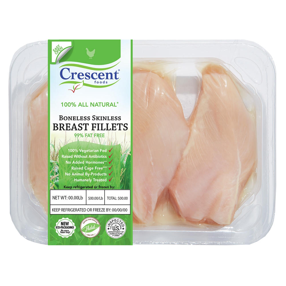 Crescent Foods Halal Boneless Skinless Chicken Breast Fillets, Avg. 1.8 lbs