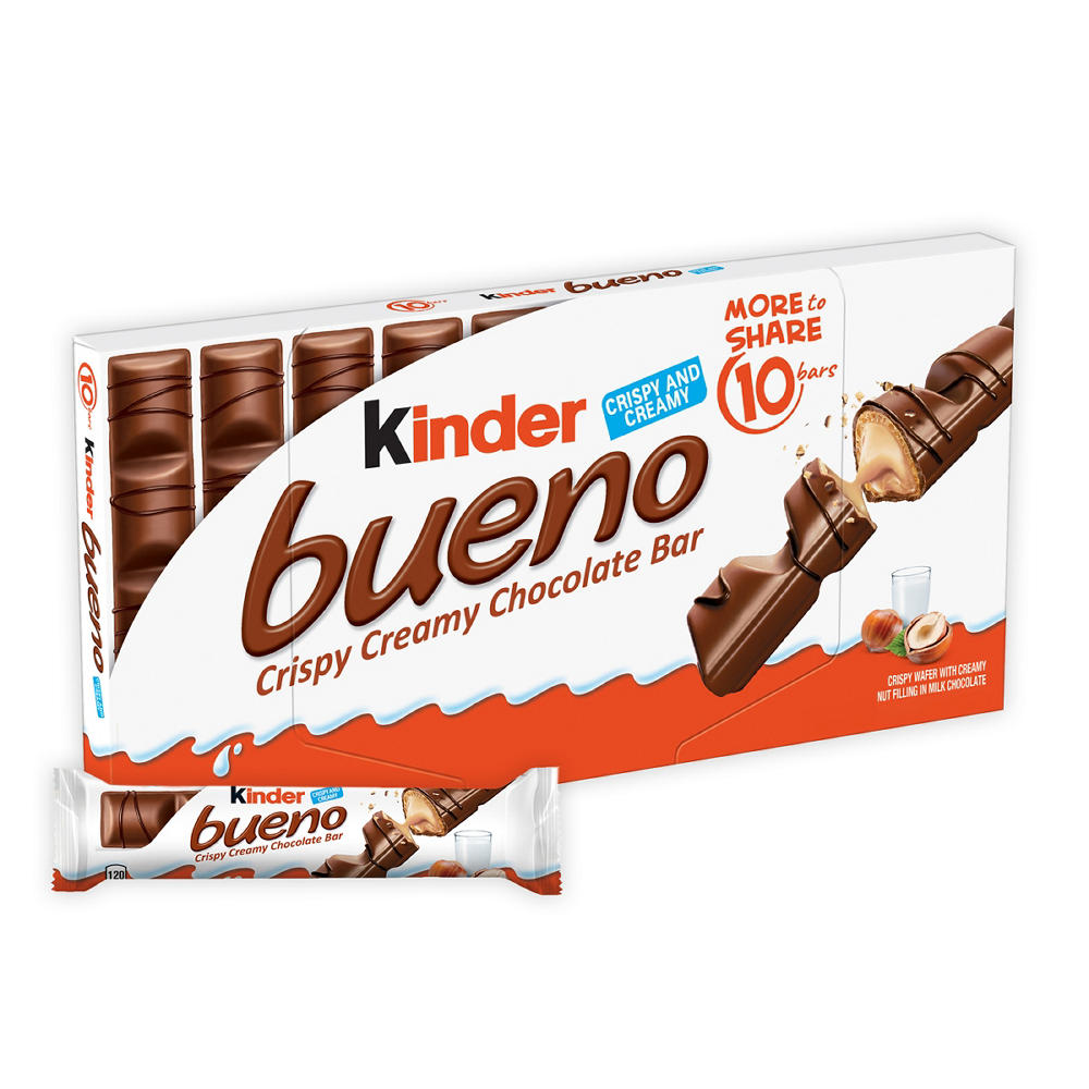 Kinder Bueno Milk Chocolate Bar with Crispy Wafer and Hazelnut Cream, 10 pk, 7.76 oz
