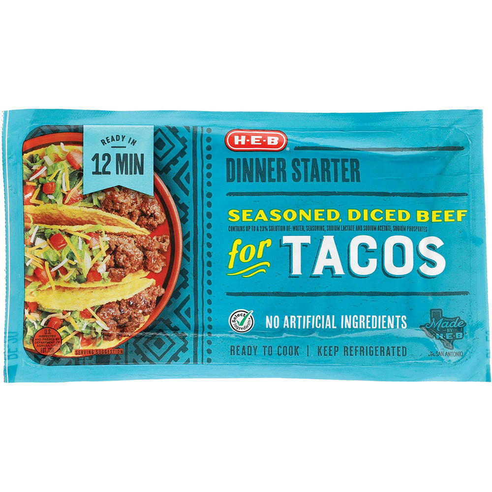 H-E-B Dinner Starter - Seasoned Diced Beef for Tacos, Avg. 2.0 lbs