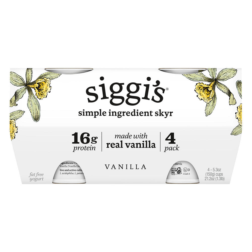 Siggi's 0% Non-Fat Strained Skyr Yogurt - Vanilla, 4 ct