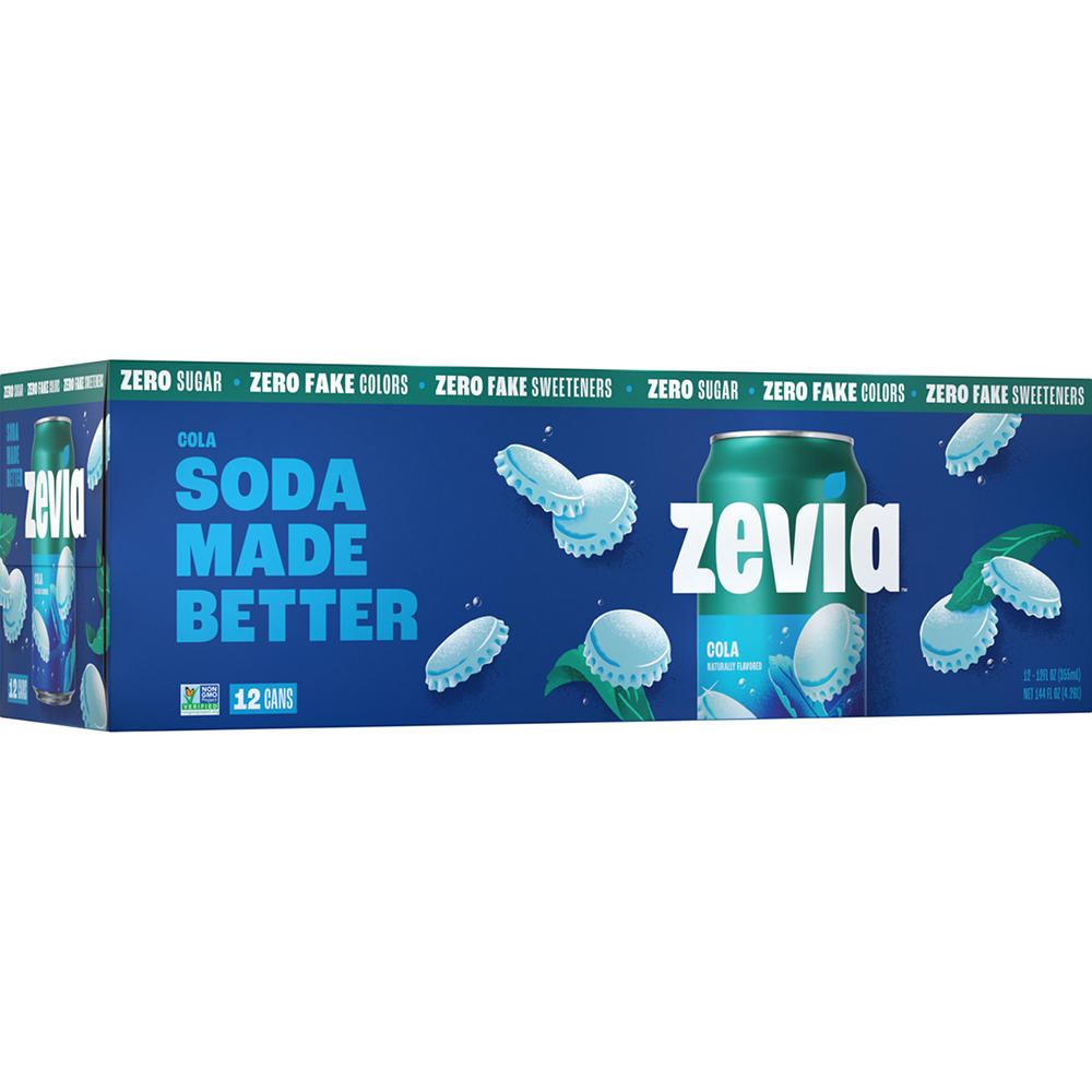 Zevia Zero Sugar Cola Soda 12 pk Cans, 12 oz