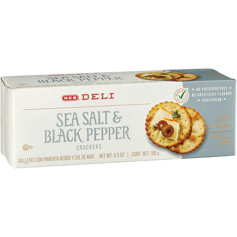 H-E-B Deli Sea Salt & Black Pepper Crackers, 6.5 oz