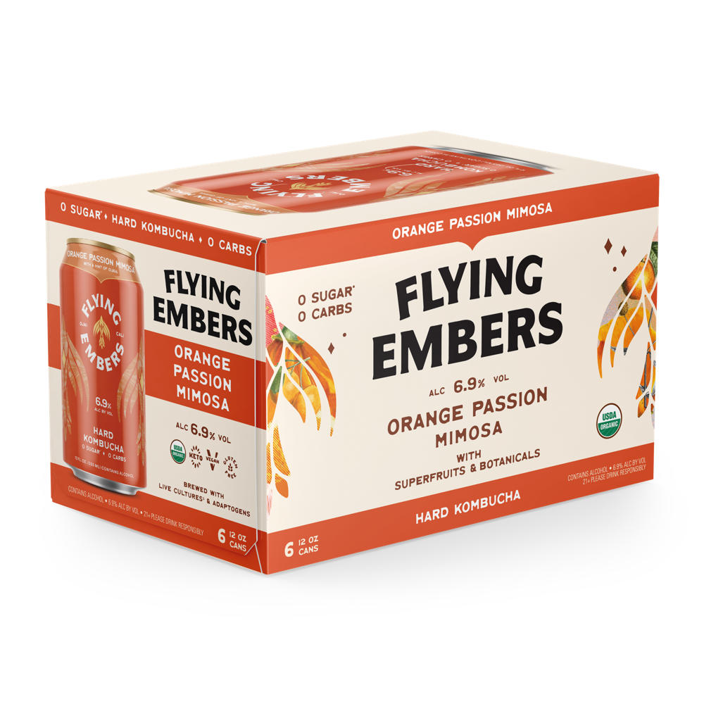Flying Embers Orange Passion Mimosa Hard Kombucha 6 pk Cans, 12 oz