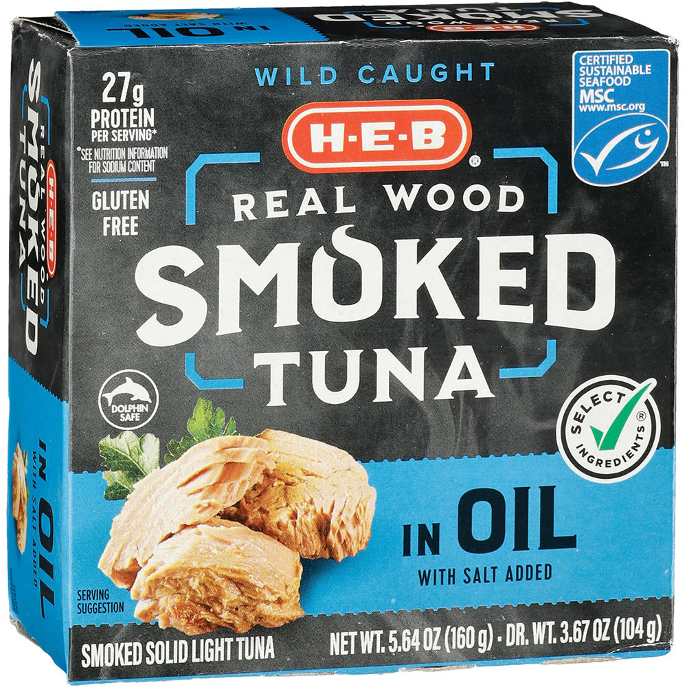 H-E-B Wild Caught Real Wood Smoked Light Tuna in Oil, 5.64 oz