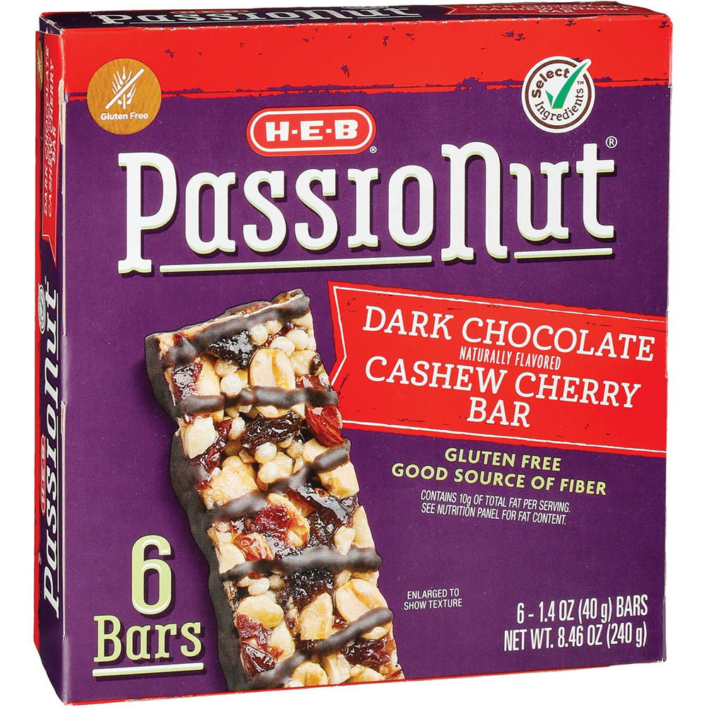 H-E-B Passionut Snack Bars - Dark Chocolate Cashew Cherry, 6 ct