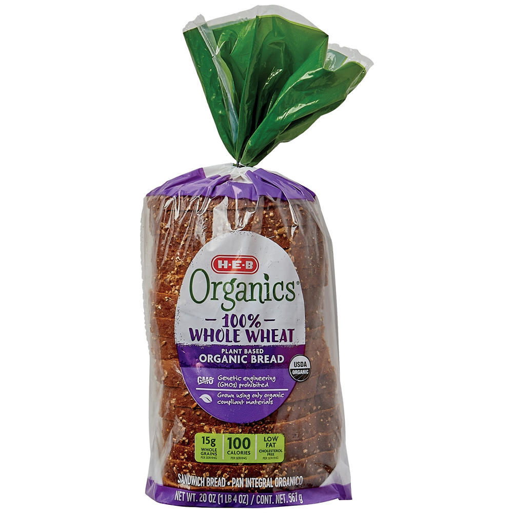 H-E-B Organics 100% Whole Wheat Sliced Bread, 20 oz