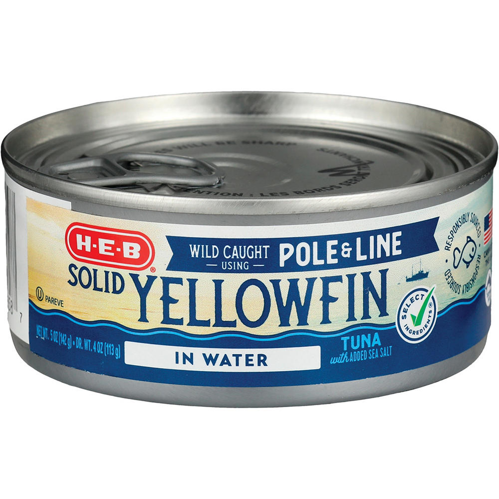 H-E-B Pole & Line Solid Yellowfin Tuna in Water, 5 oz