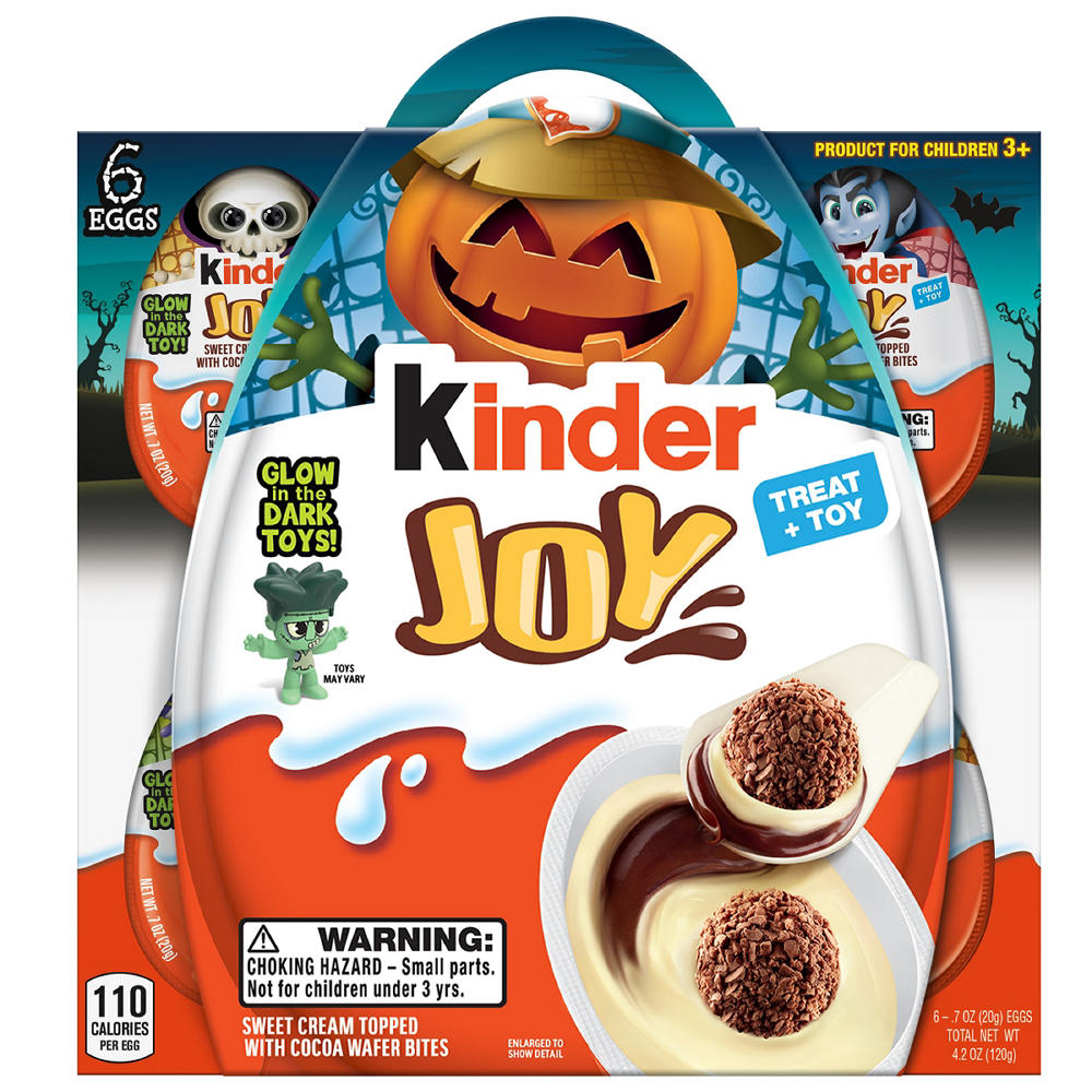 Kinder Joy Chocolate Egg + Glow in the Dark Halloween Toy, 6 pk