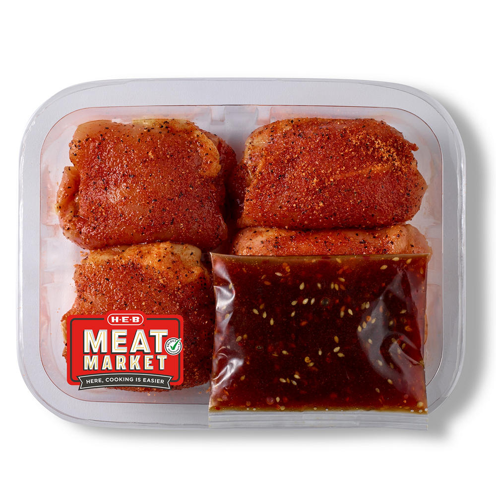H-E-B Meat Market Seasoned Chicken Thighs & Ginger Soy Sauce, Avg. 1.8 lbs