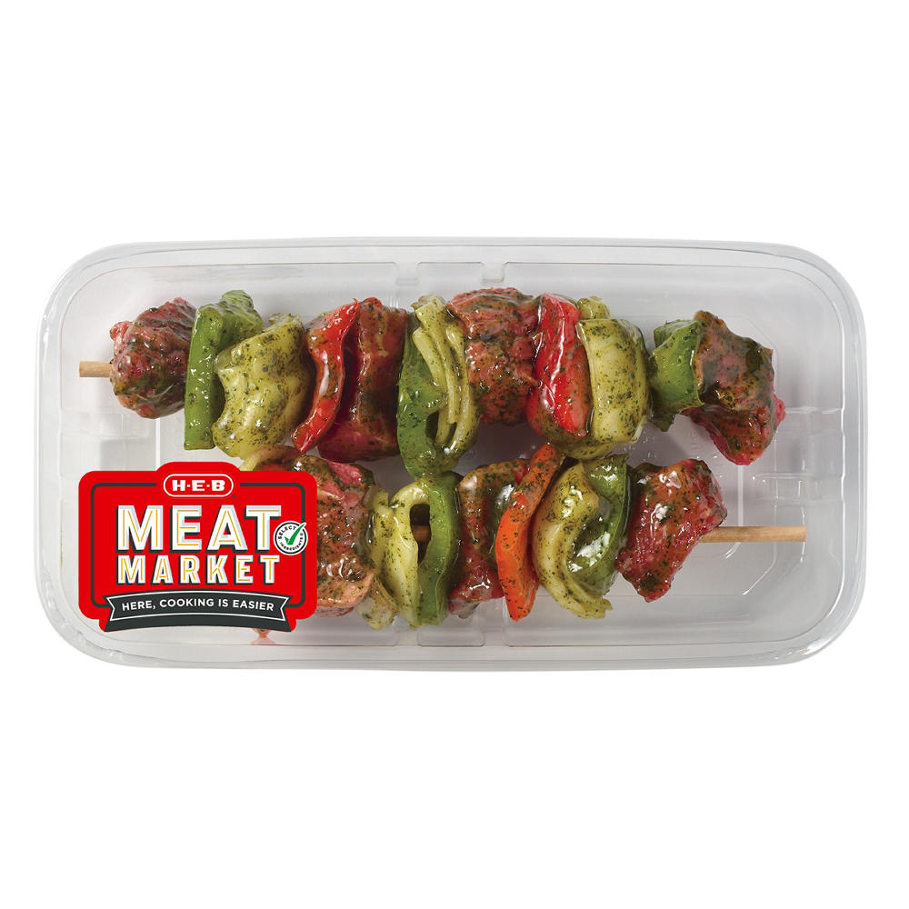 H-E-B Meat Market Marinated Beef Sirloin Kabobs - Wild Garlic, Avg. 1.17 lbs