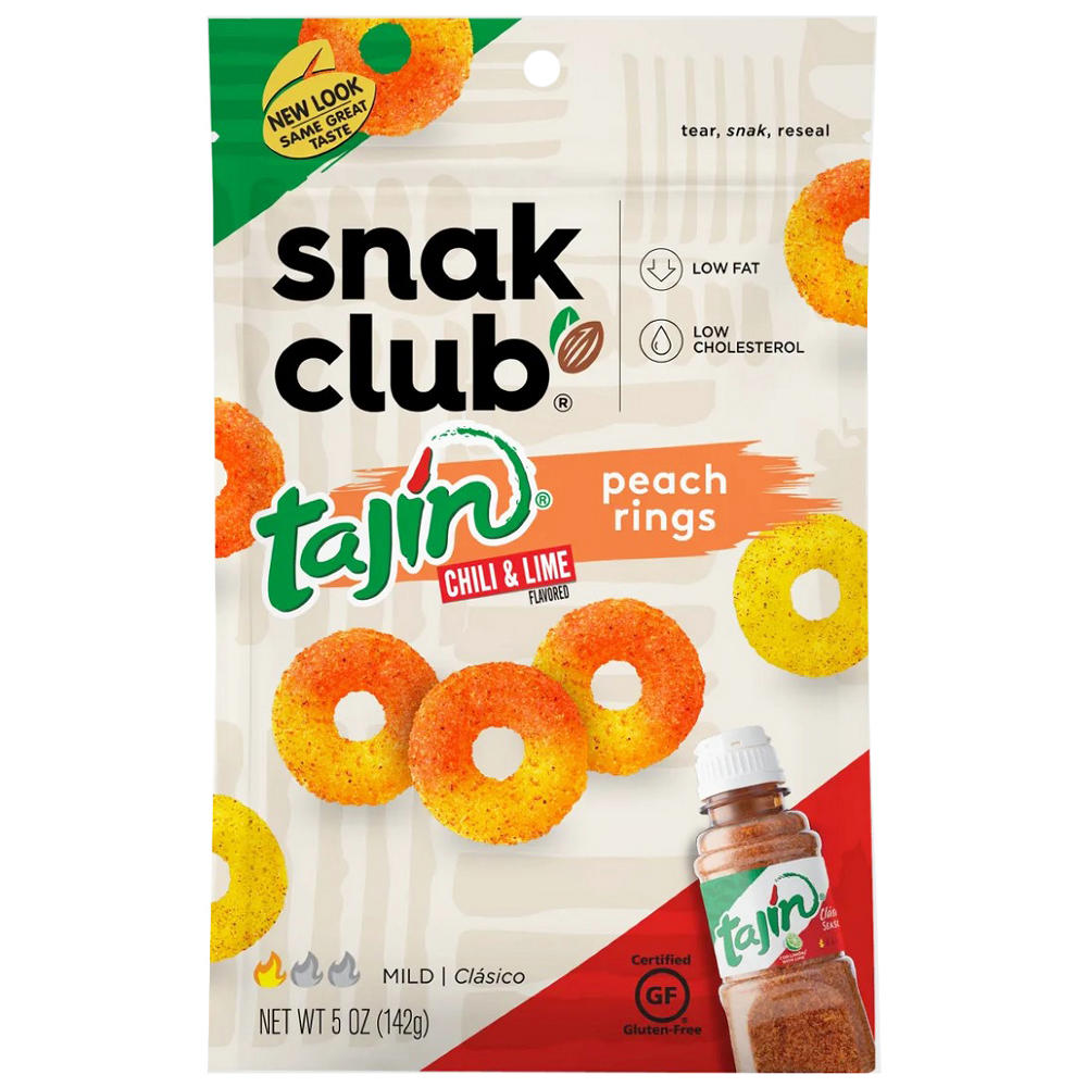 Snak Club Peach Rings Gummy Candy with Tajin, 2.5 oz