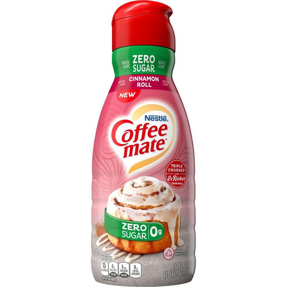 Nestle Coffee Mate Zero Sugar Liquid Coffee Creamer - Cinnamon Roll , 32 oz